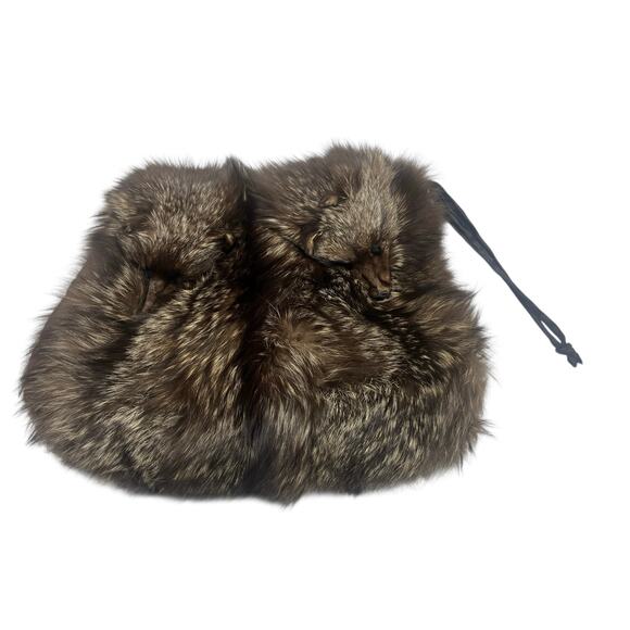 1940's-1950's Vintage Double Brown Silver Fox Hand Muff Bag Fur - Picture 1 of 12